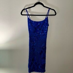 Blue Sequin Mini Dress